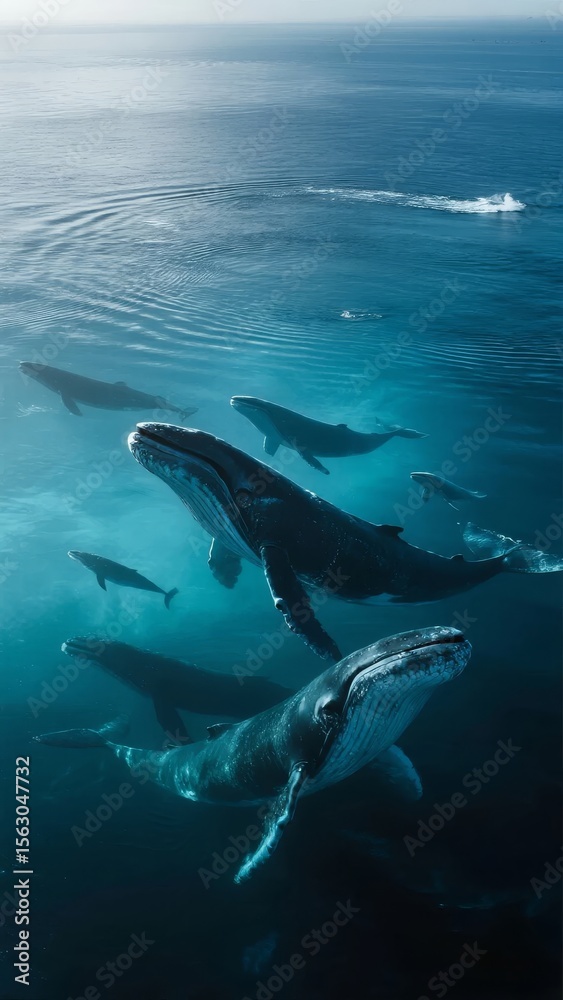 Fototapeta premium Humpback Whales Swimming Gracefully in the Ocean Depths