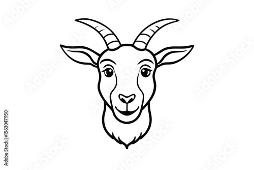 Black outline reveals a frontfacing goat with cartoonish eyes and curved horns