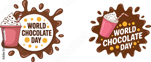 World Chocolate Day Splash Illustration with Creamy Milkshake and Cup