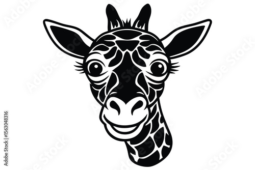 Adorable monochrome giraffe shows its delightful smile in this charming animal design