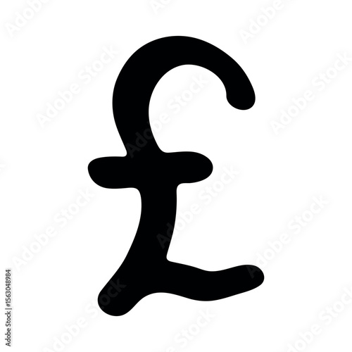 Hand drawn british pound currency symbol. Brush stroke doodle. Single element for design