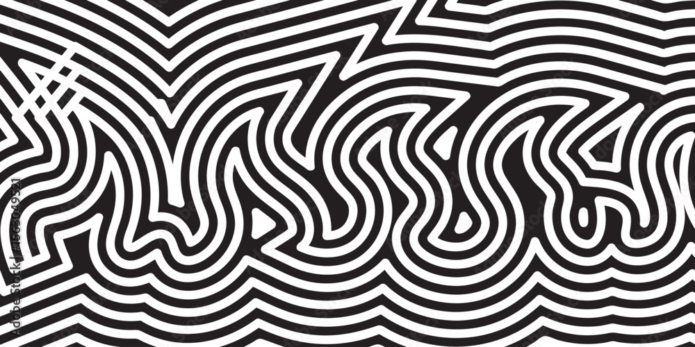 Naklejka premium Abstract Black and White Curved Line Design with Geometric Patterns