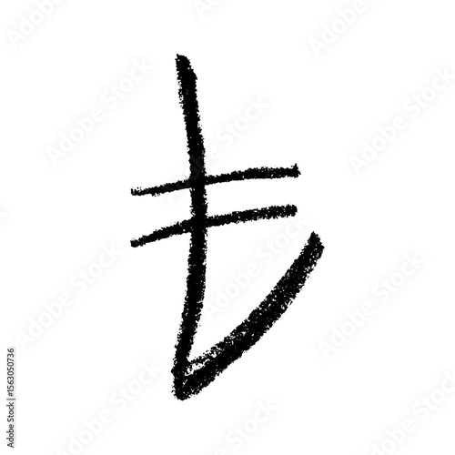 Hand drawn turkish lira currency symbol. Brush stroke doodle. Single element for design