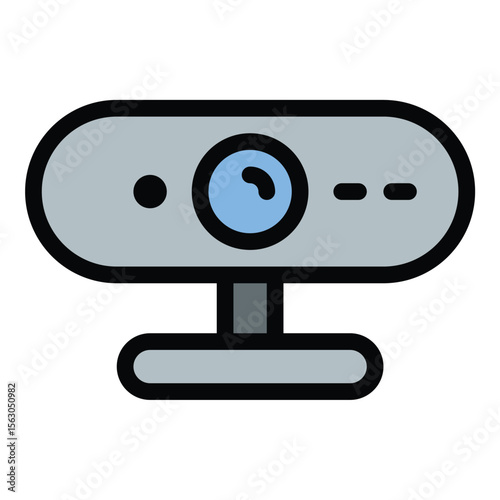 Webcam icon flat line style illustration representing video capture and online communication, suitable for virtual meetings, streaming, and digital conferencing projects