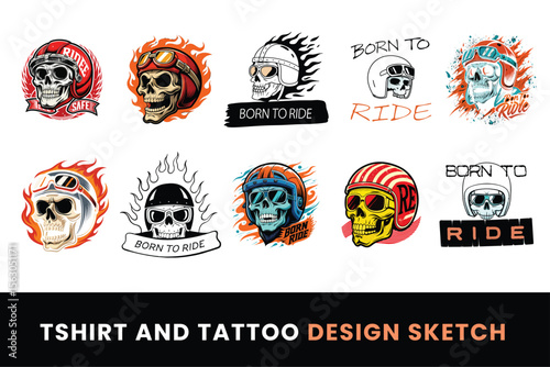 Skull Motorcycle Helmet Designs Born to Ride Tattoo and T shirt Concepts