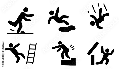 Set icon Caution symbols with figure man falling 