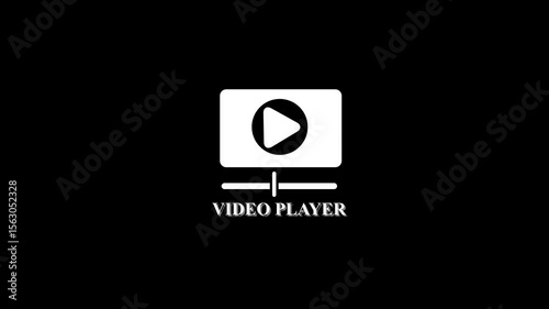 Video player animation icon 4k video. Music, animated, video screen, video streaming, play button, media, play video, alpha channel, web, mobile, UI, HD motion design in black and black background 