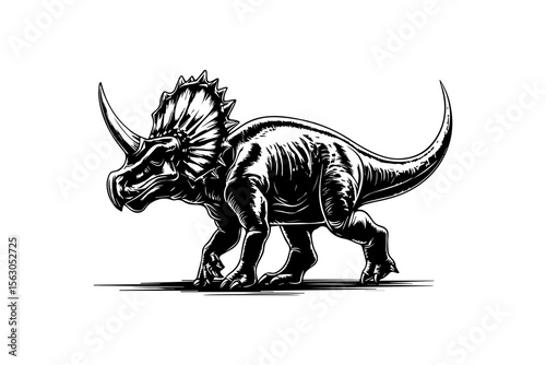 Majestic dinosaur with impressive frill and strong stance showcases power and grace