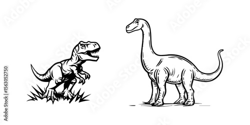 Playful scene with two dinosaurs showcasing distinct characteristics and poses