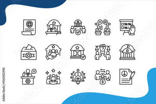 Political Leadership icon set with Authority, Decision-making, Representation, Governance, Leadership, Public trust, Influence icons symbol editable.