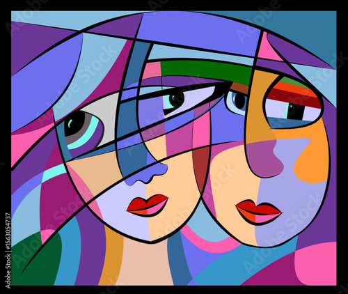 Colorful background, cubism art style,abstracts faces