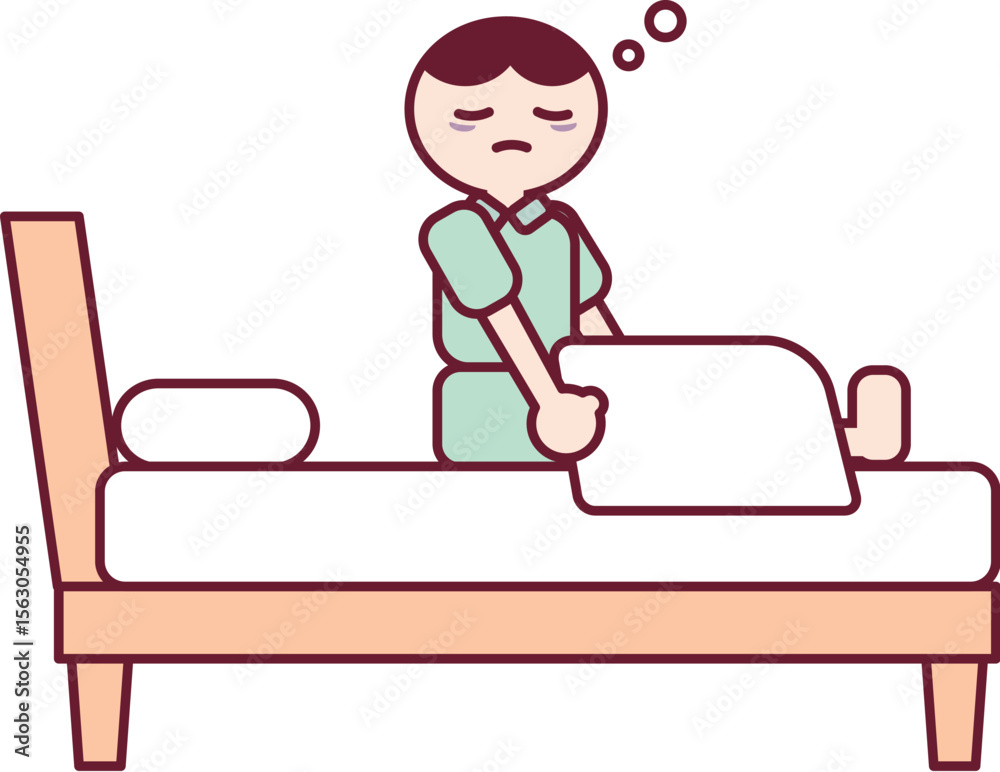 寝不足のまま起床した疲れた男の子のイラスト 寝不足のまま起床した疲れた男の子のイラスト