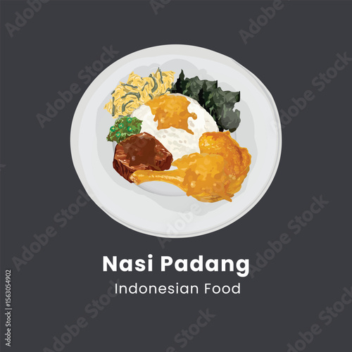 Nasi Padang Traditional Indonesian Food Vector Illustration