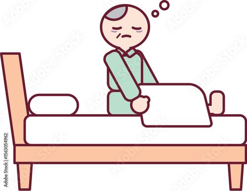 寝不足のまま起床した疲れたおじいさんのイラスト