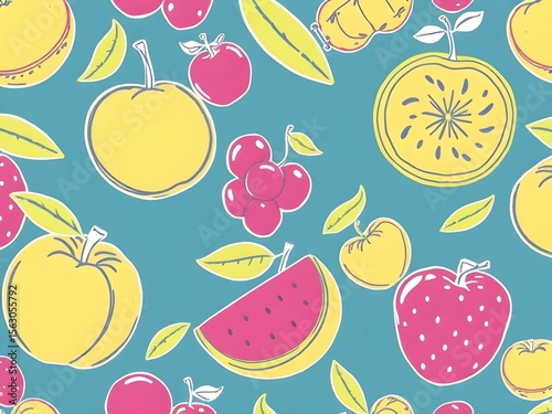 Seamless fruit pattern vector illustration featuring summer food and nature decoration