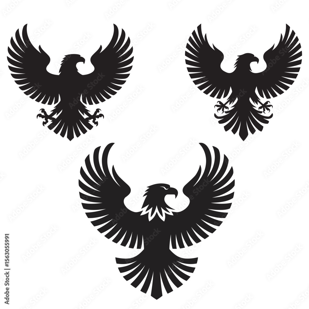 Fototapeta premium Powerful Eagle Silhouette Vector Set: Freedom, Strength, and Majestic Symbols.