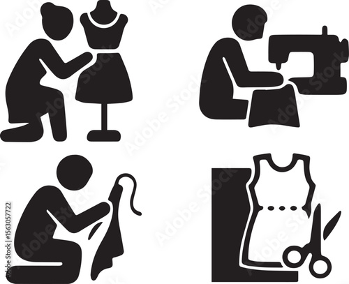 Vector Illustration of Sewing Clothes – Tailoring, Stitching, and Fashion Design Concept