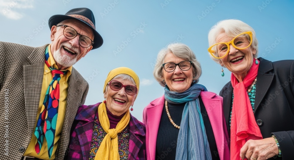 Four Elderly Friends Enjoying a Sunny Day Outdoors Four Elderly Friends Enjoying a Sunny Day Outdoors