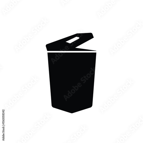 Black plastic metal container trash can isolated on white, a blank storage box