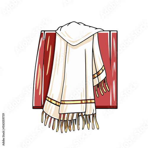 White Prayer Shawl for Rosh Hashanah with Golden Accents for Religious Blogs, Cultural Websites, Jewish Tradition Education, and Festive Celebrations  