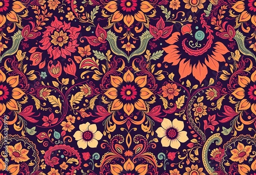 Intricate paisley and floral pattern, seamlessly repeating for textile or wallpaper design,  luxury,  flower