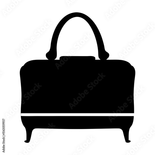 Black Handbag Icon Silhouette, A black silhouette of an elegant handbag, symbolizing fashion, style, and accessories.
