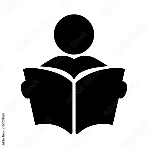 Black Silhouette of Person Reading a Book, A black silhouette of a person reading a book, symbolizing reading, knowledge, and learning.
