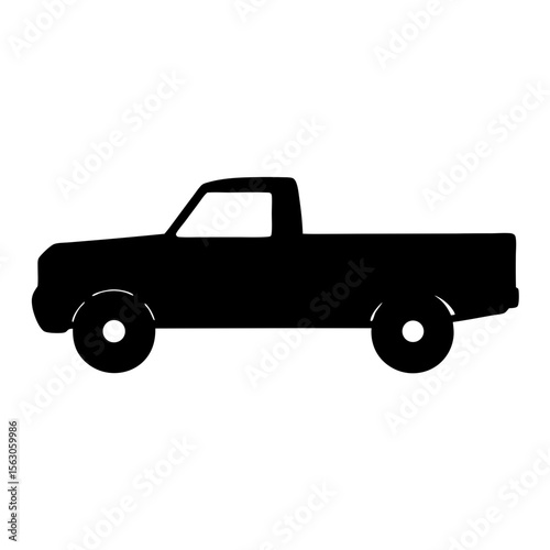 Black Pickup Truck Icon Silhouette, A black silhouette of a pickup truck, representing transportation, cargo, and delivery services.
