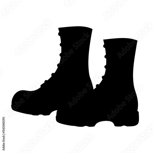 Black Military Boots Icon, A black silhouette of military boots, representing durability, ruggedness, and outdoor or tactical footwear.
