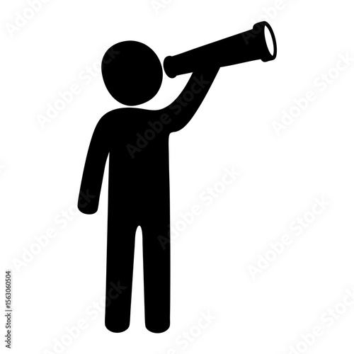 Black Silhouette of a Person Using Telescope, Foresight and Opportunity Concept