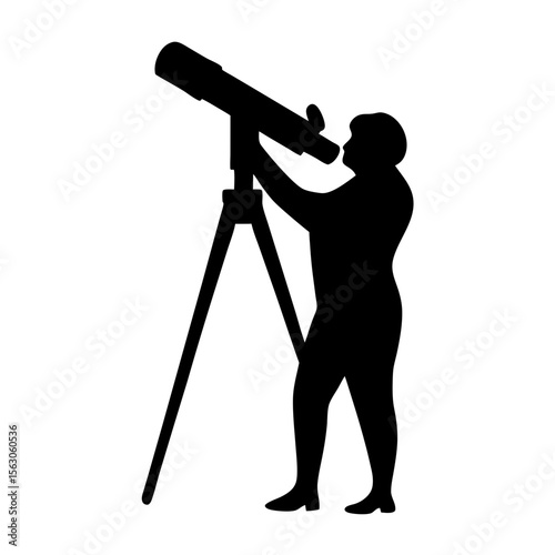 Silhouette of a person looking through a telescope at night exploring the stars