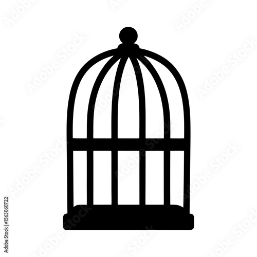 Silhouette of a vintage birdcage with a rounded top and simple design