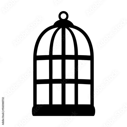 Isolated Bird Cage Silhouette on White Background Depicting Confinement and Nostalgia