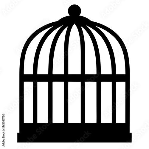 Simple stylized black birdcage icon on white background for various designs