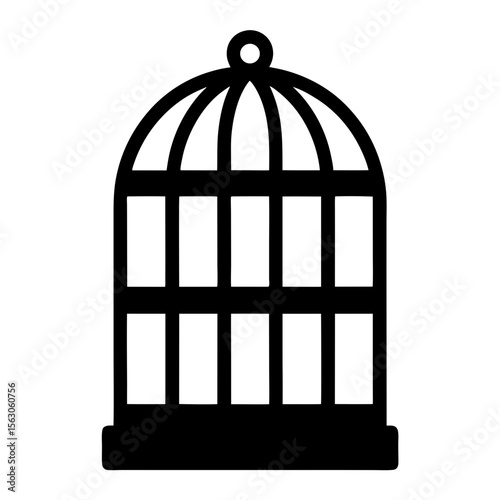 Simple Black and White Birdcage Illustration with Classic Rounded Dome Shape
