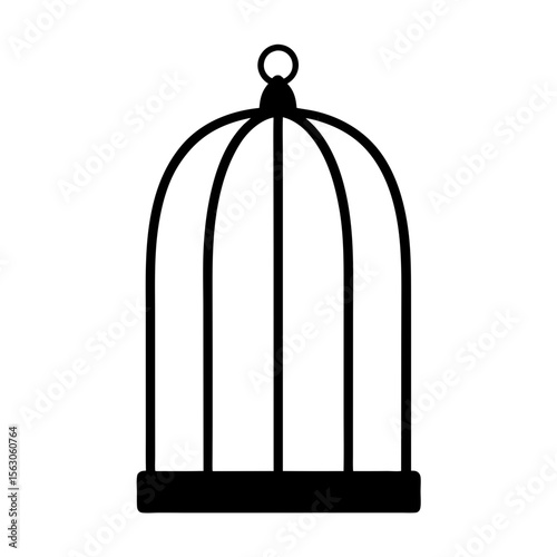 Simple minimalist black and white illustration of an empty vintage birdcage