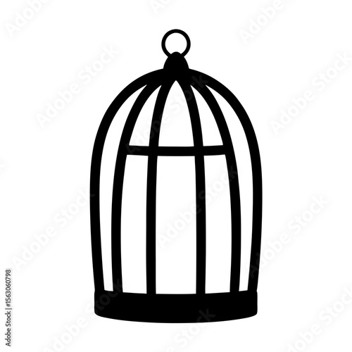 Silhouette image depicting a birdcage isolated against a white background
