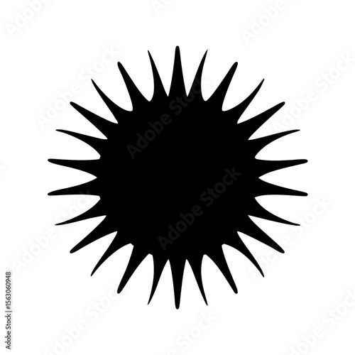 Black radiating corona sunburst abstract geometric shape with sharp, spiky edges