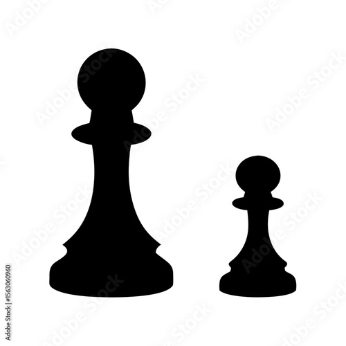 Two chess pawns of different sizes in black and white silhouette