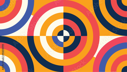 Abstract background featuring concentric circles in a vibrant and colorful geometric pattern design