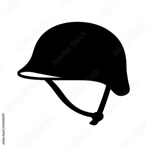 A stylized black silhouette of a traditional equestrian or riding helmet