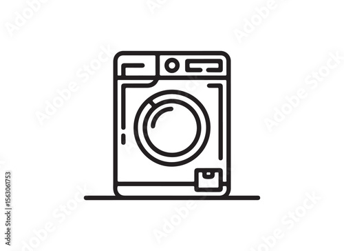 Simple line art icon of a front loading washing machine isolated on white background