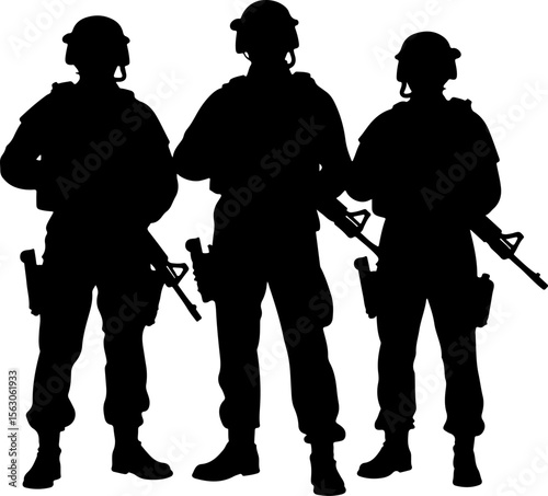  Military Soldiers and Helicopter Silhouette vector bundle