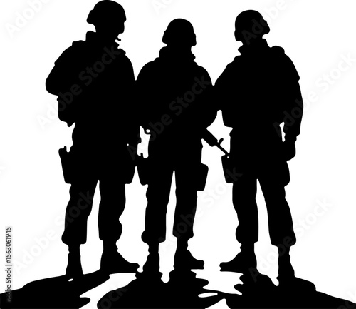  Military Soldiers and Helicopter Silhouette vector bundle