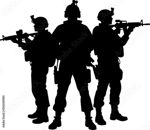  Military Soldiers and Helicopter Silhouette vector bundle