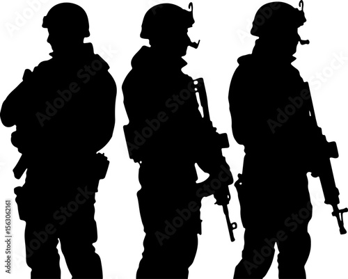 Military Soldiers and Helicopter Silhouette vector bundle