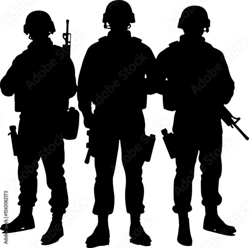 Military Soldiers and Helicopter Silhouette vector bundle