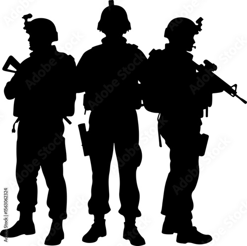  Military Soldiers and Helicopter Silhouette vector bundle