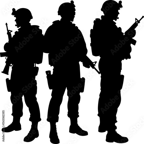  Military Soldiers and Helicopter Silhouette vector bundle