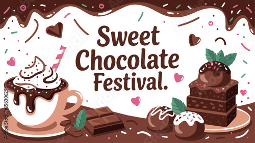Sweet Chocolate Festival Dessert Illustration with Cupcakes and Cocoa Treats